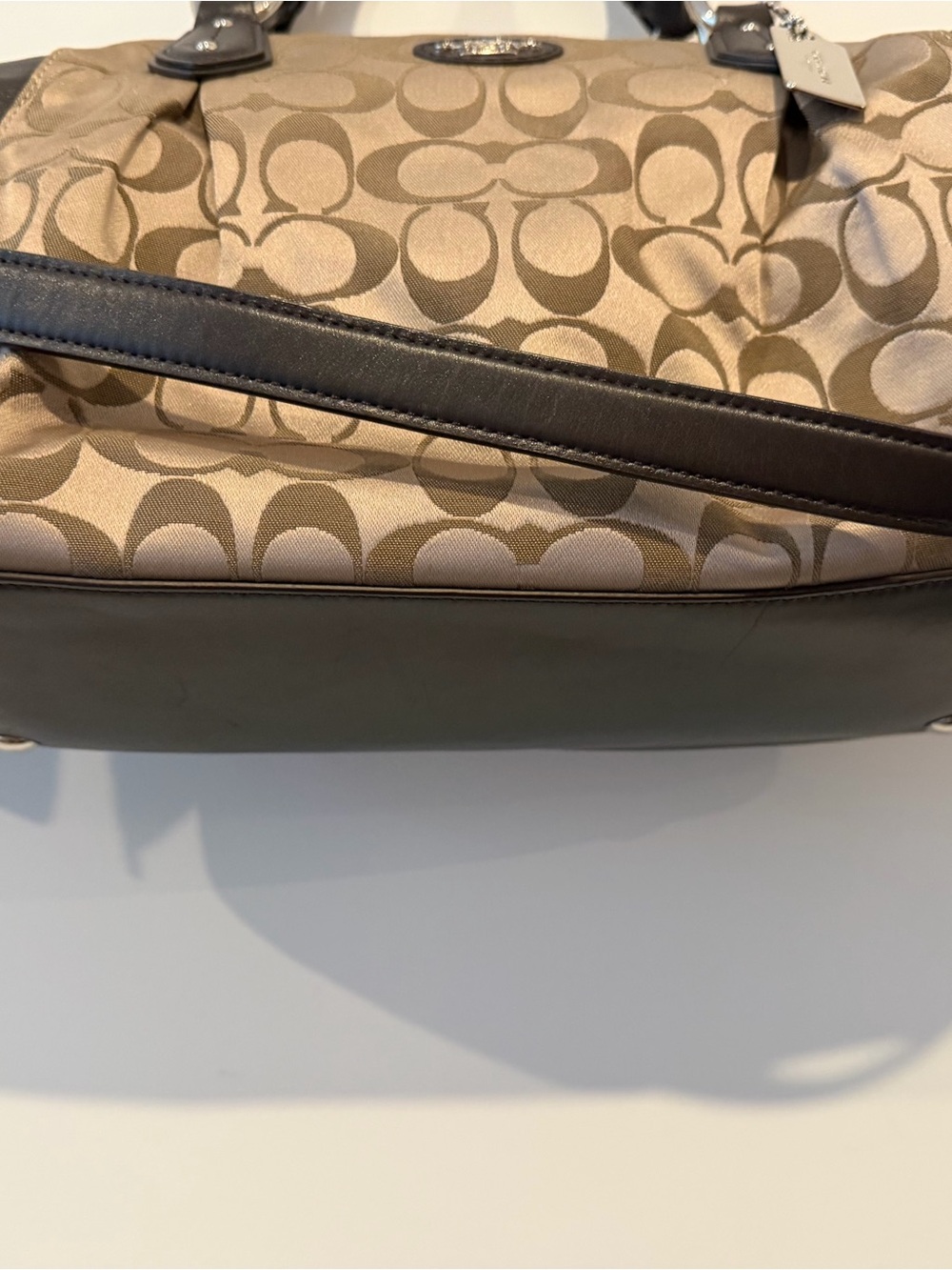 Coach Khaki Signature Jacquard Satchel with Black Leather Trim - Picture 6 of 12